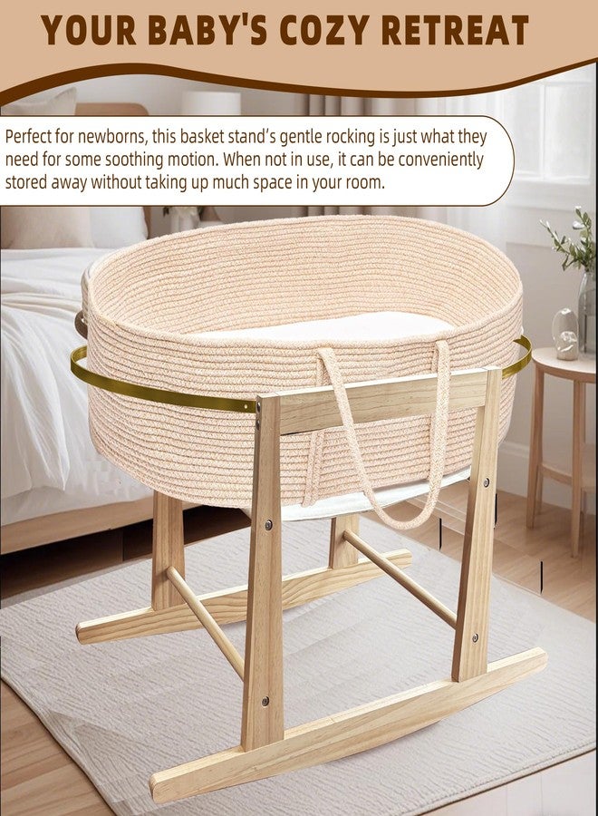 Calvana Wooden Rocking Basket Stand Compatible with Moses Baskets for Newborns, Locking Mechanism & Adjustable Strap, Natural Wood, 35" x 18.5" x 19", Basket Not Included - Image 5